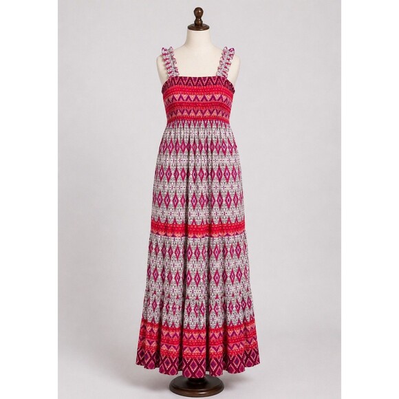 DAVI & DANI Dresses & Skirts - Davi & Dani Maxi Dress Womens M Boho Smocked Tiered Lined Pockets 49”